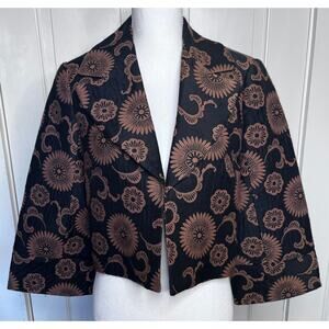 Trina Turk Black/Brown Jacquard Cropped Jacket, Size 2